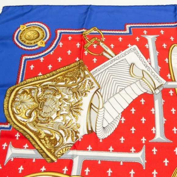 HERMES Carre 90 SELLES A HOUSSE Scarf Silk White Red blue - Picture 2 of 8